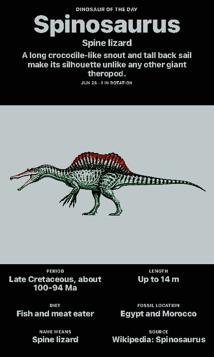 Dinosaurier des Tages Screenshot: Spinosaurus im Hochformat