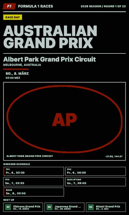 Formel-1-Rennen Screenshot: kompakte Runde im Hochformat