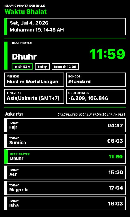 Islamische Gebetszeiten Screenshot, Jakarta mit Iqamah im Hochformat