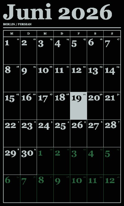 Simple Calendar Screenshot, Berlin mit persischem Zusatzkalender im Hochformat
