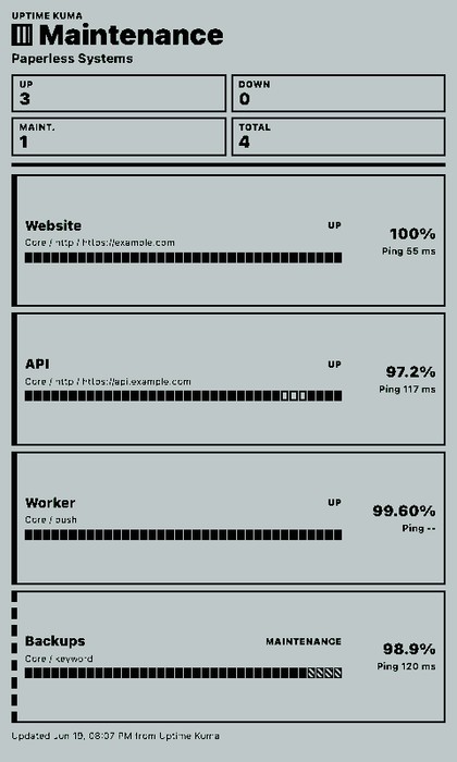 Uptime Kuma Monitor Screenshot: Übersicht im Hochformat