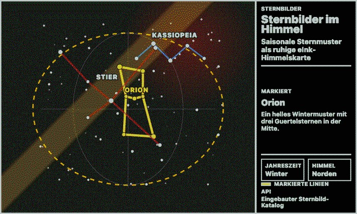 Sternbilder am Himmel Screenshot: Winterhimmel mit Orion im Querformat