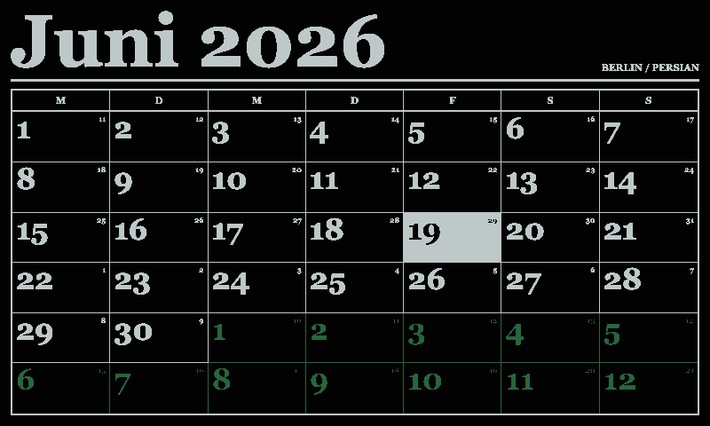 Simple Calendar Screenshot, Berlin mit persischem Zusatzkalender im Querformat